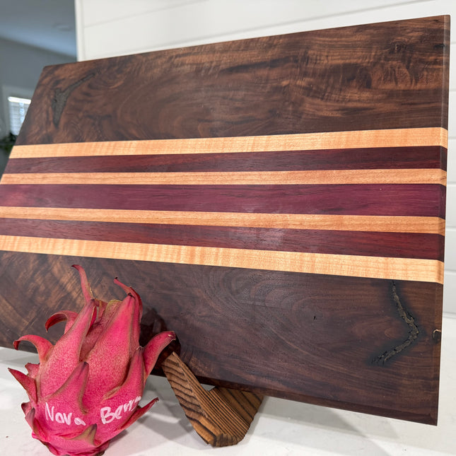 🌈 Striped Hardwood Cutting Board — Purpleheart • Padauk • Cherry • Maple • Walnut